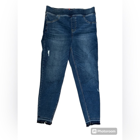 SPANX Women's Pull-On Distressed Raw Hem Skinny Jeans Size 1X Blue Denim‎ - Picture 1 of 4